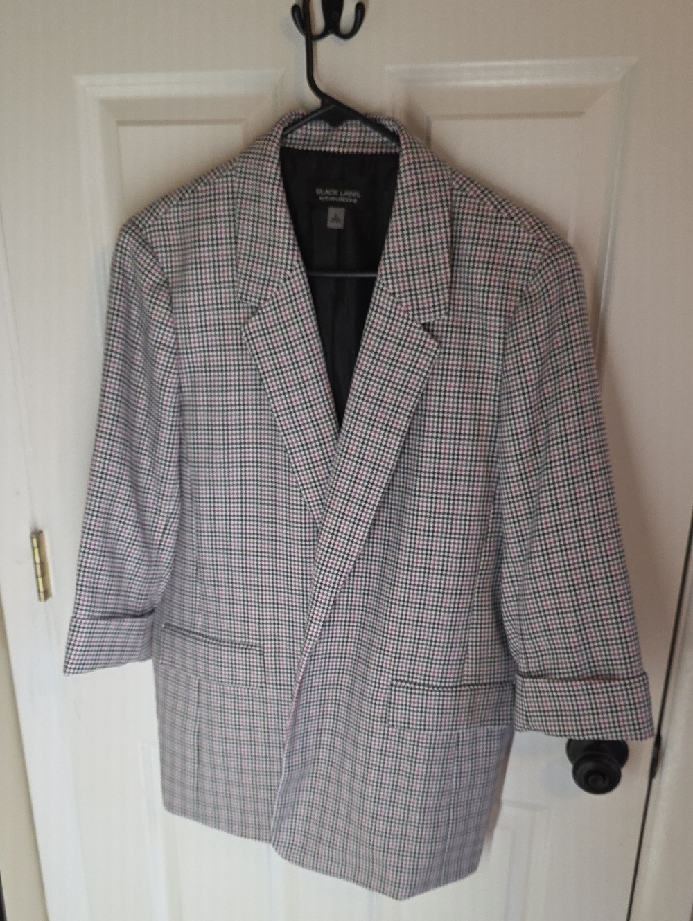 Black Label Black and White & Pink Houndstooth Blazer